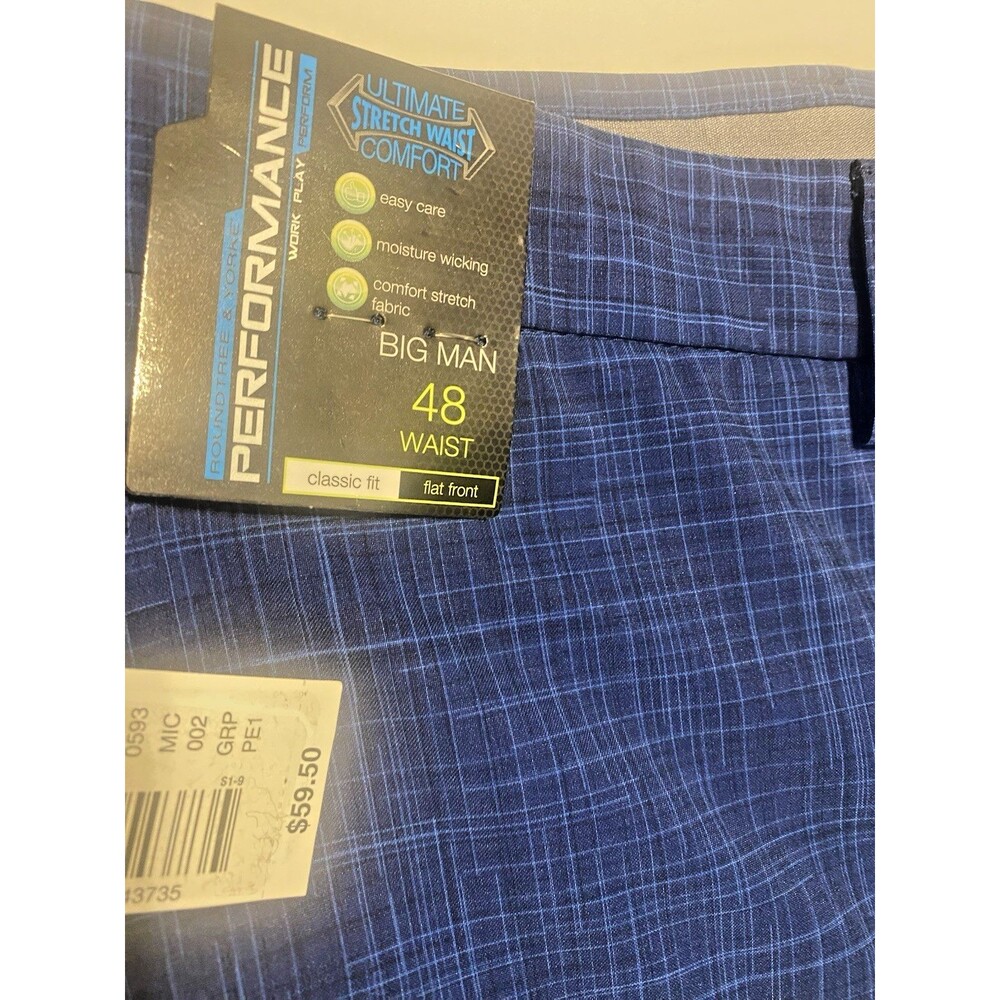 Roundtree & Yorke Performance Shorts Mens 48 Comfort Big Blue Print Golf Preppy